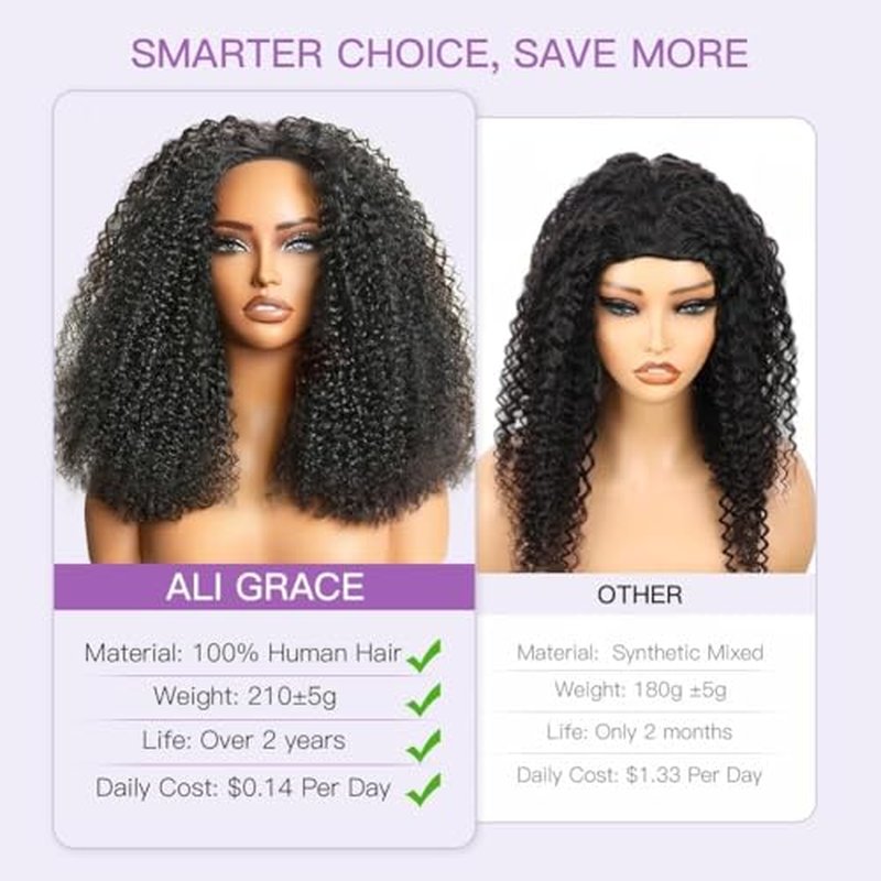 Ali Grace 16-Inch Kinky Curly Half Wig - 250% Density Human Hair