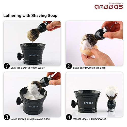 Anbbas Silvertip Badger Shaving Brush,Black Resin & Alloy Handle for Men Wet Shave,Pure Badger Hair,No Hair Shedding,No Terrible Smell