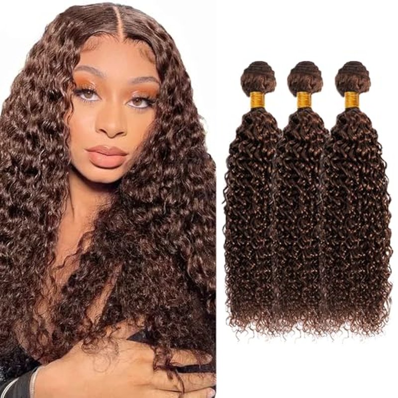 #4 Chocolate Brown Kinky Curly Human Hair Bundles 16-20 inch
