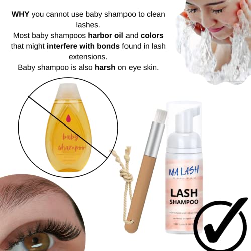 MA LASH Shampoo for Eyelash Extension with Brush / 1.69 fl.oz / 50ml / Eyelid Foaming Cleanser/Wash for Extensions & Natural Lashes/Safe Makeup Remover/Supplies for Professional & Home Use