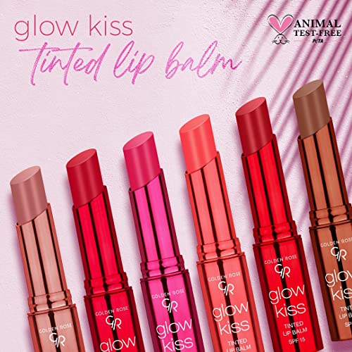 Golden Rose Cosmetics Glow Kiss Tinted Lip Balm with SPF15, Vegan Formula (Berry Pink)