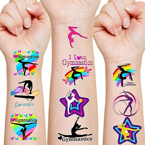 Gymnastic Temporary Tattoos for Kids - 10 Sheets, 200 Pieces