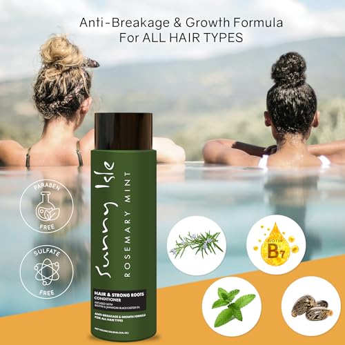 Sunny Isle Rosemary Mint Hair & Strong Roots Conditioner - Anti-Breakage, Growth, Biotin, Castor Oil - 12oz