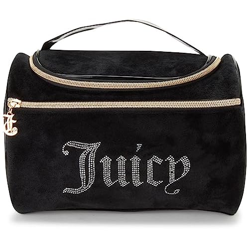 Juicy Couture Black Makeup Bag Cosmetics Organizer Travel Essentials Hanging Duffel Velour Rhinestones