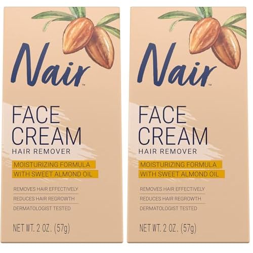 Nair Hair Remover Moisturizing Face Cream, with Sweet Almond Oil, 2OZ (Pack of 2)