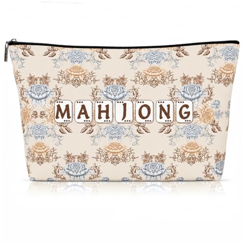 Beige Mahjong Tiles Bag with Zipper - 13x7.8 Inch for 1.2" Tiles
