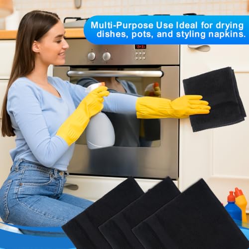 Cotton Washcloths 6-Pack, 13x13 Inch, Black, Absorbent