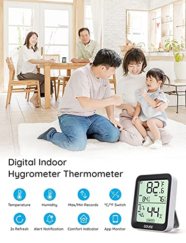 Govee Hygrometer Thermometer H5075, Bluetooth Indoor Room Temperature Monitor Greenhouse Thermometer with Remote App Control, Notification Alerts, 2 Years Data Storage Export,LCD