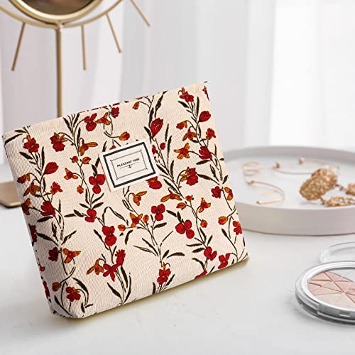 Sanwuta 6 Pcs Makeup Bag for Women Large Cosmetic Pouch Corduroy 10 x 7 Inch Large Capacity Makeup Bags Canvas Cosmetic Bags with Zipper Travel Toiletry Accessories Organizer for Women Girls(Flower)