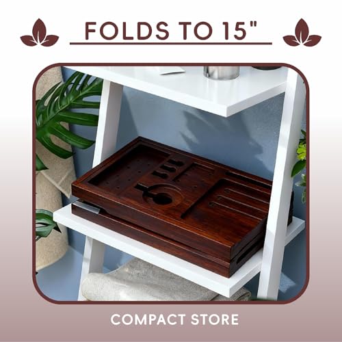 Premium Foldable Bamboo Bathtub Tray Caddy, Expandable Bath Caddy Tray with Holder, Brown Bath Shelf Over Tub, Spa Bathroom Accessories & Gifts for Home