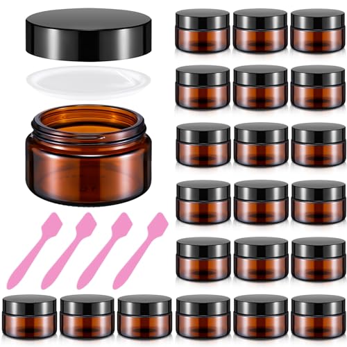 Honeydak 24 Pack 0.7oz Amber Glass Jars with Airtight Lids