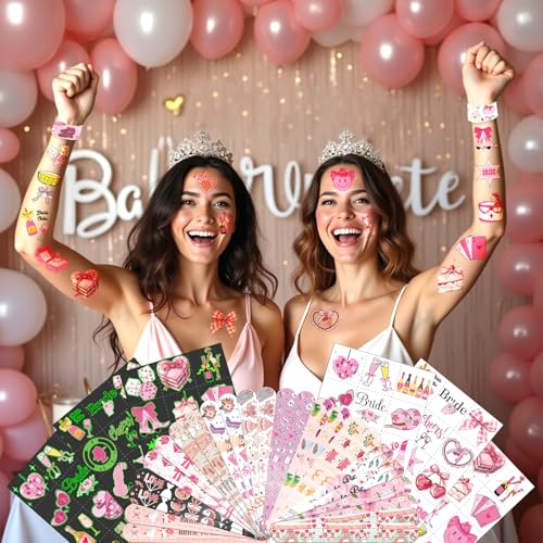 96 PCS Bachelorette Party Favors for Bride to Be ? 72 Pre-Cut Temporary Tattoos & 24 Slap Bracelets, Hen Party Accessories, Team Bride Decorations & Supplies