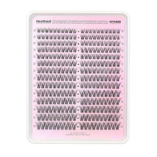 Heartbeat Wispy Lash Clusters with Spikes Thin Invisible Band Eyelash Extension Natural Clear Band Individual Lashes Soft Wispy 9mm-16mm Mixed Length Reusable DIY False Eyelashes (U5)