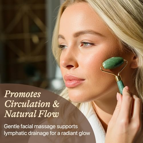 Beauty by Earth Jade Roller for Face - Smoothes Fine Lines & Wrinkles, Face Massager Skin Care Tools with Small Eye Roller for Puffy Eyes, De-Puffing & Firming Facial Tool, Self Care Gifts for Women