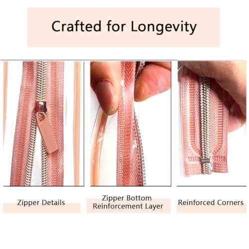 Clear Toiletry Bag, 3 Packs TSA Approved Water resistant Travel Organizer, Airport Airline Travel Essential Carry On Makeup Cosmetic Bags for Women, RosePink - 3 packs