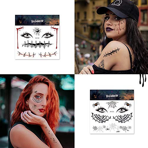 Day of the Dead Temporary Tattoos - 12 Sheets Halloween Face Stickers