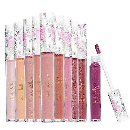 Nicole Miller Lip Gloss Collection Shimmery Glosses for Women and Girls Long Lasting Color Set with Rich Varied Colors, Flowery Pink, 10 Count (Pack of 1)