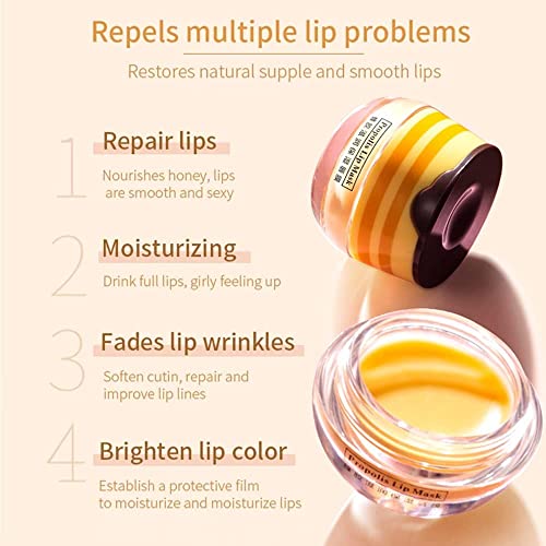 Bee Lip Balm Honey Pot, 4 Pcs Strawberry & Honey Lip Masks Hydrating Prevention Dry and Cracked Lip Scrubs Exfoliator (2 x Strawberry & 2 x Honey)