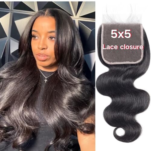 5x5 Hd Lace Closure Human Hair Closure Body Wave Hair Closure For Black Women 5x5 Lace Frontal Closure 12A Virgin Remy Human Hair Hd Closure Pre Plucked Human Hair Extension Natural Black 18 Inch