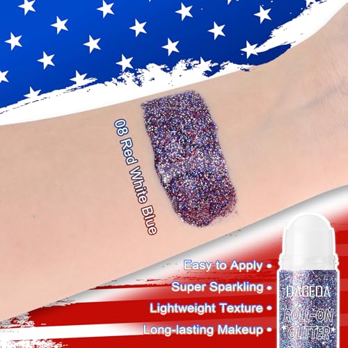 DAGEDA Red White Blue Body Glitter Gel - Holographic Makeup for 4th of July