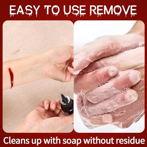 6PCS Halloween Fake Blood Makeup Kit£¬Washable for Scar Wound and Clothes Realistic Face Paint Wounds Costume Blood For Vampire, Zombie, Clown Cosplay Red£¬Stipple Sponge £¬ Cleansing Soap and Gauze