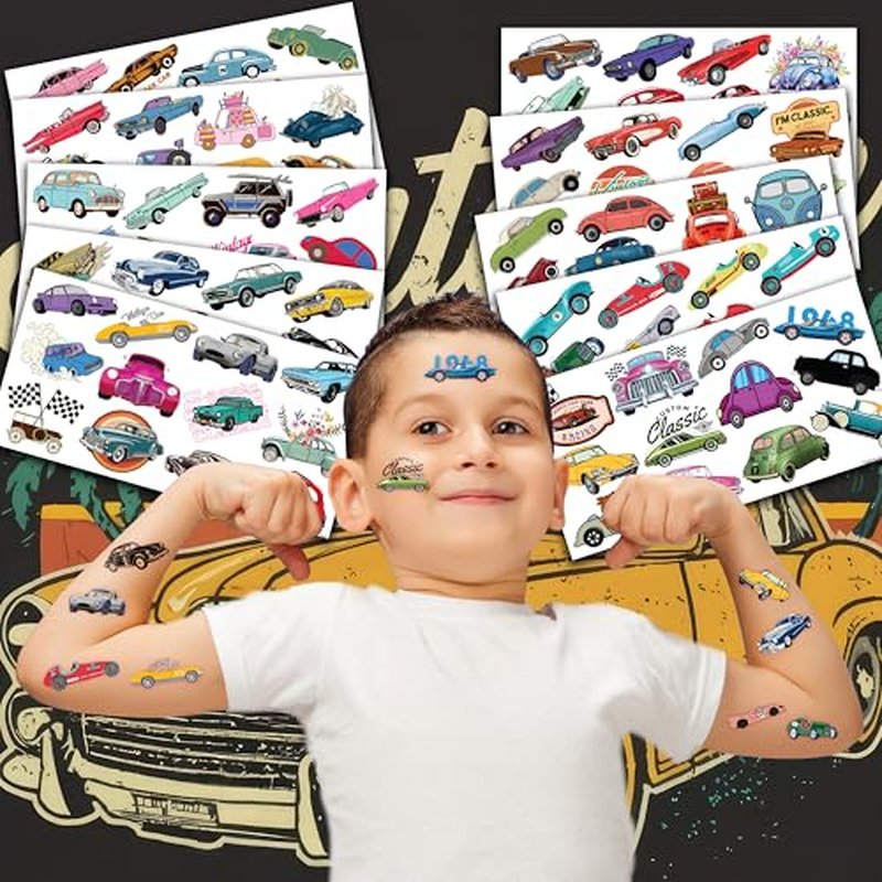 119 PCS Classic Vintage Race Car Temporary Tattoos Sticker Race Car Themed Birthday Party Decorations Supplies Favors Gifts Boys Girls Men Women Retro Cute Fake Tattoo School Prizes Carnival