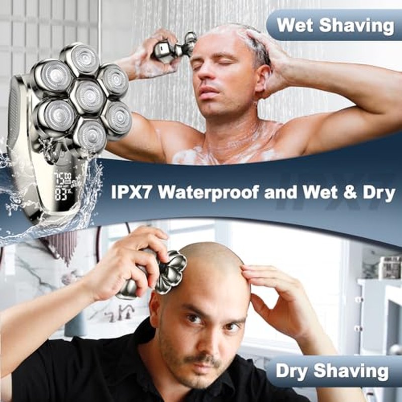 7D Head Shavers for Bald Men, Upgrade 5 in 1 Waterproof Electric Razor Men's Grooming Kit, Detachable Wet/Dry Anti-Pinch Head Shavers for Bald Men, LED Display Type-C Charge Head Shaver