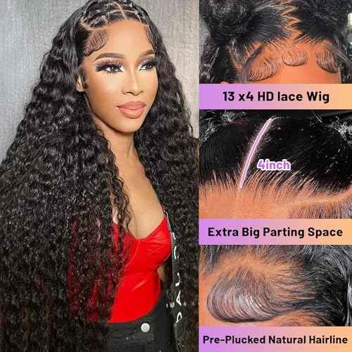 18 Inch Deep Wave Lace Front Wigs Human Hair 13x4 HD Lace Front Pre Plucked Brazilian Curly Human Hair Wig 180 Density Glueless lace Frontal Wigs For Black Women