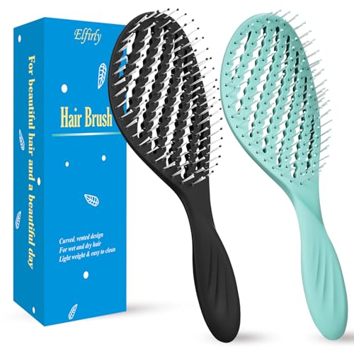 Elfirly Curved Vented Detangler Brush 2-Pack for Fine Hair