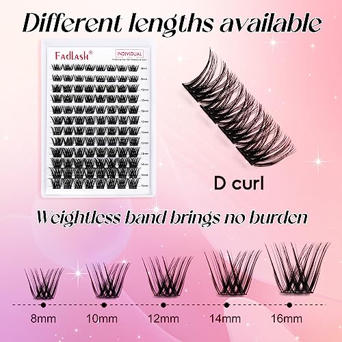 FADLASH Lash Clusters DIY Eyelash Extensions 96 Pack D Curl
