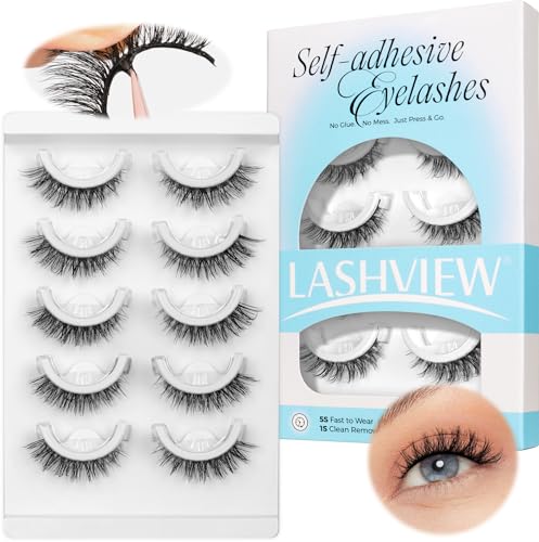 LASHVIEW Self-Adhesive Eyelashes - 5 Pairs Cat Eye Wispy