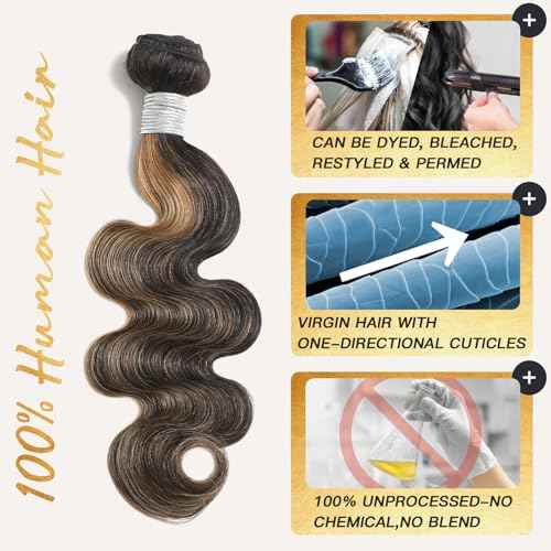 Highlight Honey Blonde Bundles Human Hair 18 Inch Body Wave Black and Blonde Balayage 1b/27 bundles 12A Brazilian Virgin Remy Hair Loose Wave Wavy Sew In Weave Ombre Single Bundle Piano Color P1b27