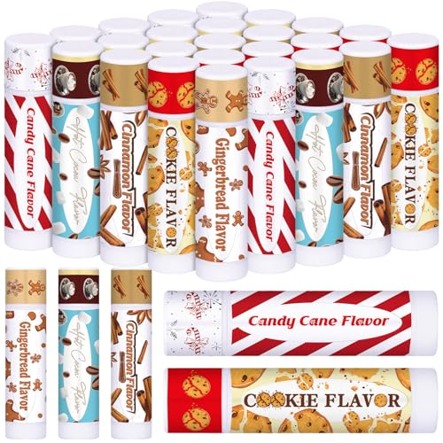 100pcs Christmas Peppermint Flavor Lip Balms Gift Bulk Candy Gingebread Hot Cocoa Cookie Cinnamon Flavor Lip Balm Favor Christmas Party Gift Stocking Stuffer for Coworker Staff Employee (Cute)