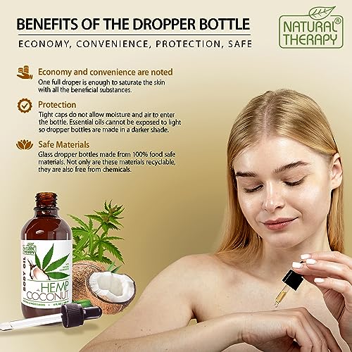 Natural Therapy Body Oil with Hemp & Coconut - Dry Skin Moisturizer and Hydrating Massage Oil - Increase Skin Elasticity and Provide Anti-Aging Support for Face and Body (4 fl.oz)