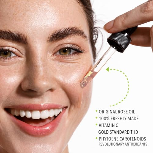 Squalane + Vitamin C Rose Oil Serum | Luxury Hydrating & Brightening Face Oil | With THD Vitamin C, Rosa Damascena & Carotenoids | Freshly Made in USA | 15ml