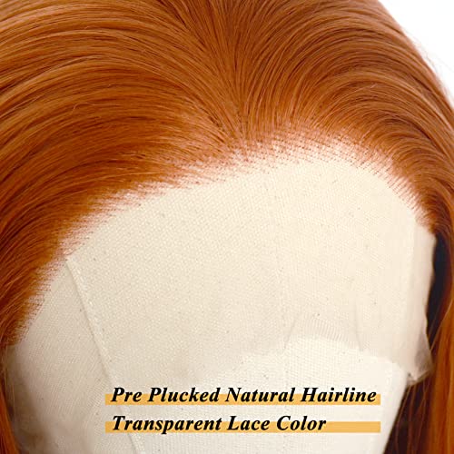 Luwigs 360 Copper Red Natural Wavy Lace Front Wigs Synthetic Loose Body Wave Ginger Heat Fiber Hair for Women Replacement Wigs Half Hand Tied Cosplay Daily Wear 22inch (22 Inch, 13x3,Coppre Red,Wavy)