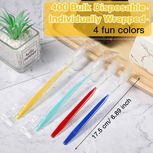 Honeydak 400 Pack Disposable Toothbrushes Individually Wrapped Toothbrushes Manual Single Use Toothbrush Soft Bristle Toothbrush Colorful Disposable Tooth Brush Set for Adults Kids Travel Toiletries
