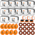 Yungyan 36 Pcs Basketball Gifts 12 Basketball Makeup Bag for Women Party Favors Team Gifts with 12 Sport Hair Scrunchies 12 Round Portable Folding Brush