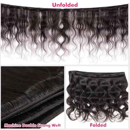 Human Hair Bundles Body Wave 16 18 20 Inch 100% Unprocessed Brazilian Body Wave 3 Bundles Human Hair Extensions for Women Quick Weave Natural Color