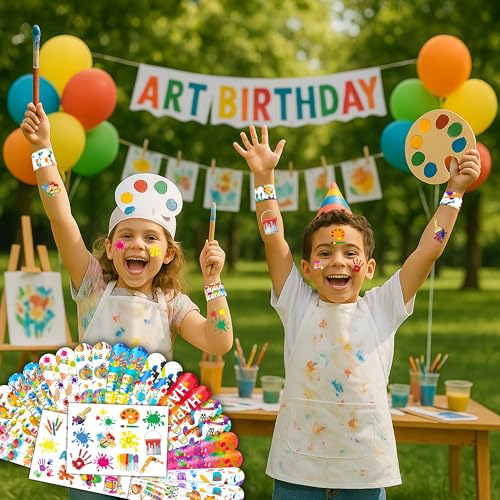 72-Piece Art Party Favors - 48 Tattoos & 24 Slap Bracelets