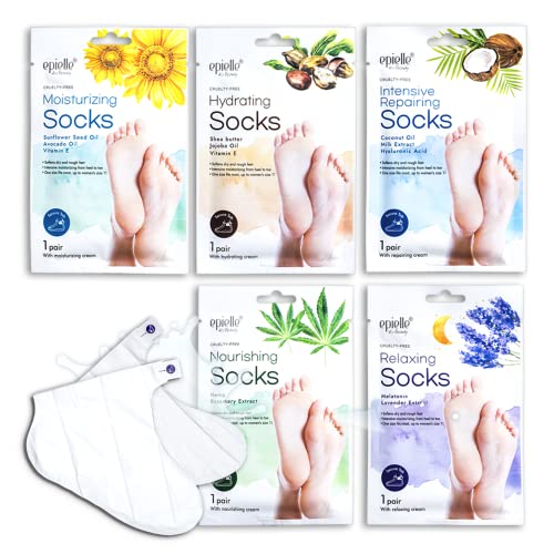 Epielle Moisturizing Foot Mask Socks - 5 Pairs for Dry, Cracked Heels