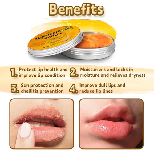 Turmeric Lip Scrub & Balm Set with Brush - Exfoliating Lip Care