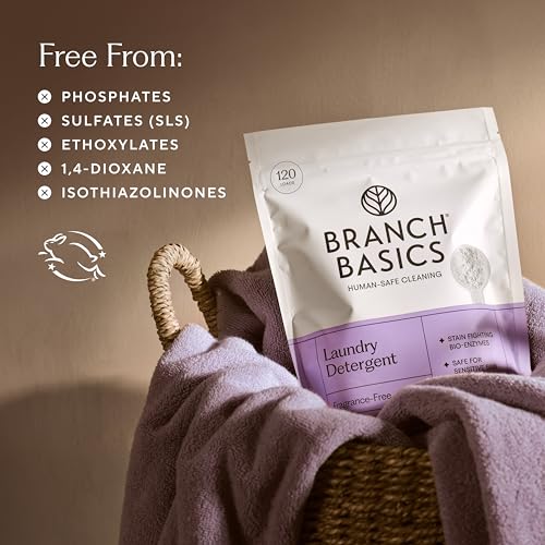 Branch Basics Laundry Detergent, 4 lb (120 loads) Fragrance-Free – 64 oz Pack