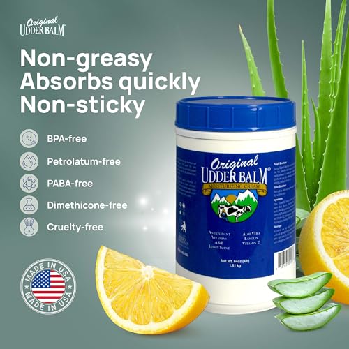 Original Udder Balm Refill Tub - Made in USA - Extra Thick Udder Cream & Hand Balm for Dry Skin, Cracked Heels, Rough Hands ? Deep Moisture Heel Cream & Foot Moisturizer with Aloe Vera, 64 Fl Oz