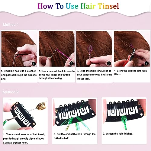24 Colors Hair Tinsel Kit - 8600 Strands of Sparkling Extensions