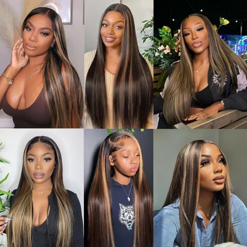 Fiumer 20-Inch Ombre Lace Front Wig Human Hair 1B/30 Highlights