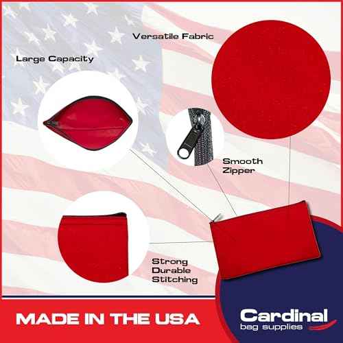 Multipack of 2 Compact Zipper Cloth Pouches, Zipper Bag, Travel Toiletry, Cosmetics, Stationary Case, 11 x 6 inches (Red)