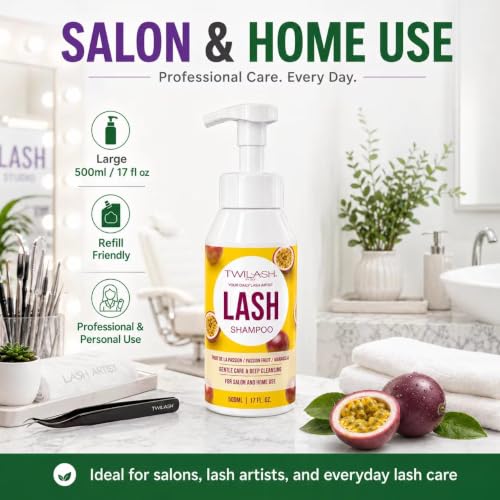 TWILASH Passion Fruit Lash Shampoo 500ml - Gentle Foaming Eyelash Cleaner for Extensions & Daily Care
