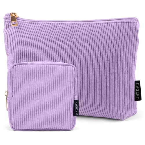 MAGEFY Corduroy Makeup Bag Set 2-Pack - Mini Pouches Purple