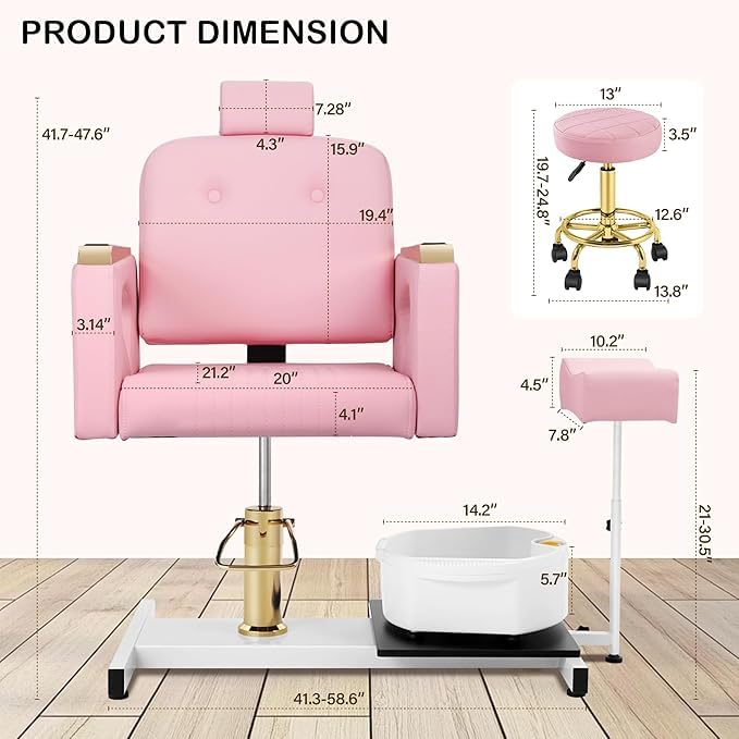 Pink Pedicure Chair with Foot Spa | No Plumbing